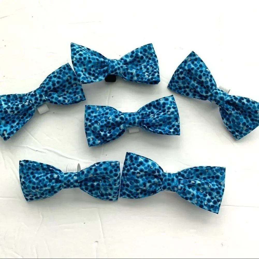 New Handmade 1 Dog Bow for Collar Blue & Silver Polka Dot 4 x 2 inches